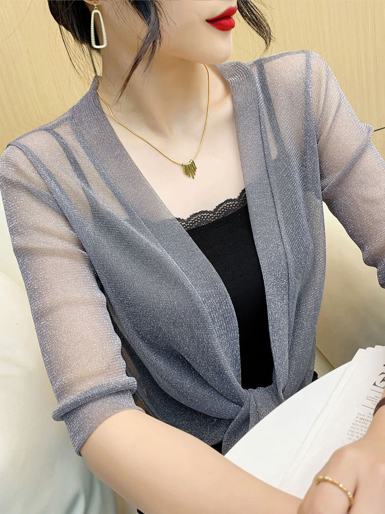 雪纺短袖女夏季2025新款韩版宽松披肩开衫薄款防晒空调衫外套上衣