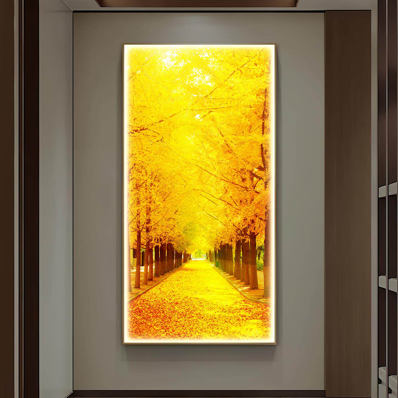 招财黄金大道装饰画入户玄关挂画发光带灯走廊过道发财树壁画