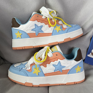 男情侣百搭休闲运动鞋 国潮男鞋 ins小众复古高街撞色星星厚底板鞋