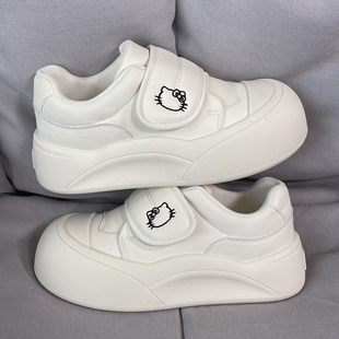 2026春季新款魔术贴厚底面包鞋奶白丑萌小白鞋女学生百搭休闲板鞋