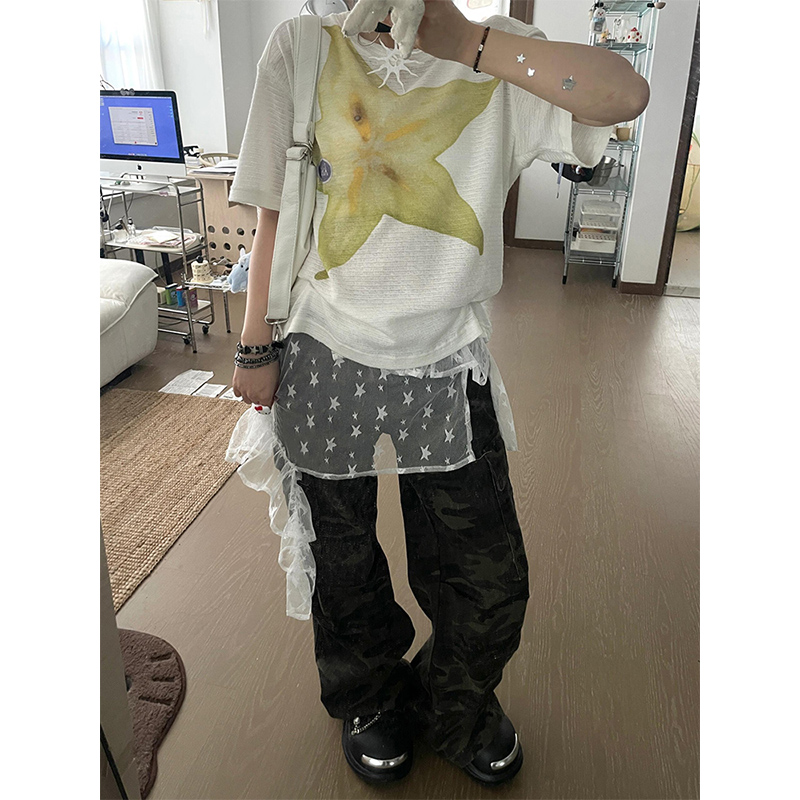 独特星星印花蕾丝叠穿屁帘~百搭