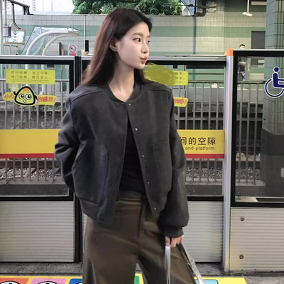 miu系外套时髦薄款棒球服领外套