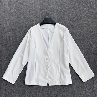 日单外贸尾货女款春夏季薄款休闲外套纯色系扣无领女士薄外套
