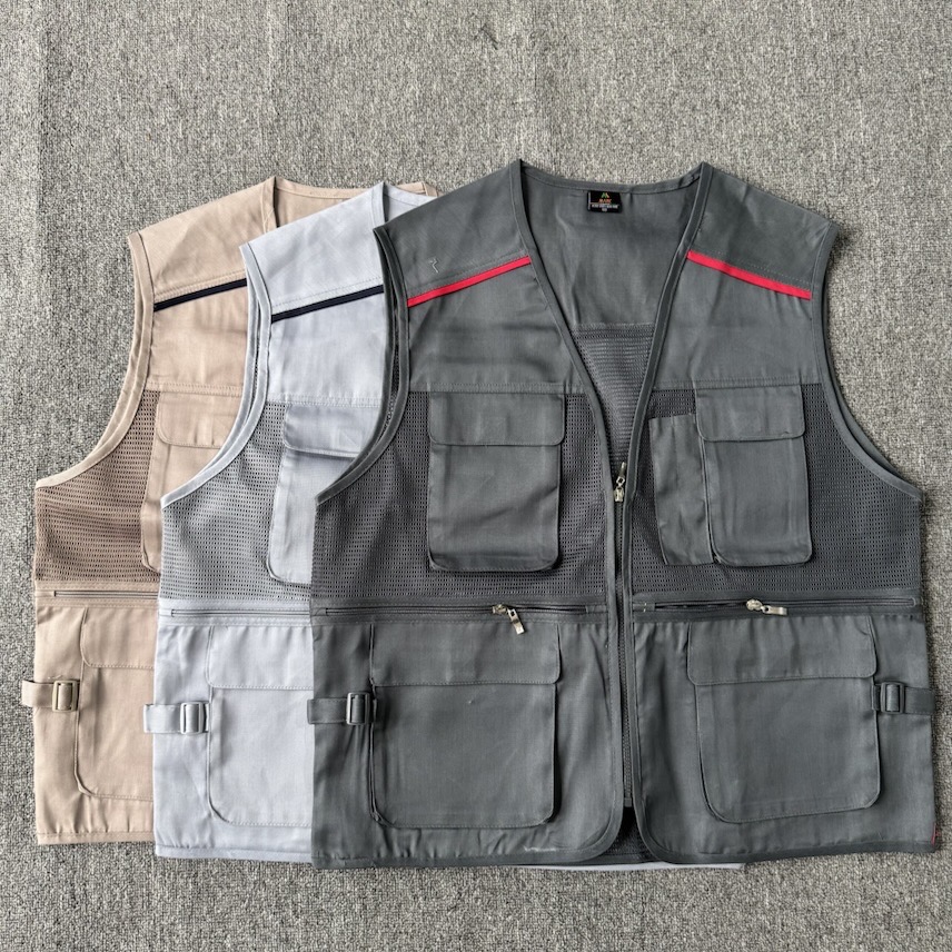 外贸尾货男款夏季网眼马甲多兜百搭直筒户外运动钓鱼马甲男