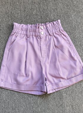 非外贸女款夏季热裤松紧腰百搭纯色短裤宽松显瘦学院风女生百搭