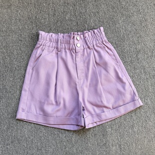 非外贸女款夏季热裤松紧腰百搭纯色短裤宽松显瘦学院风女生百搭
