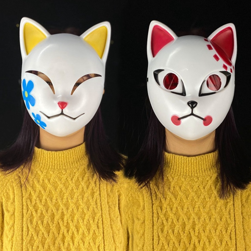 动漫鬼灭之刃灶门镇兔面具cospla手绘表演狐狸动漫炭治郎同款面具