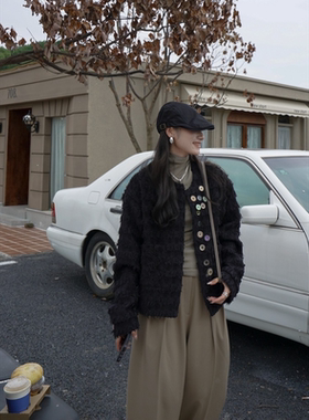 【粉丝福利】CLO 23秋小香风彩扣粗花呢无领夹克个性设计百搭外套