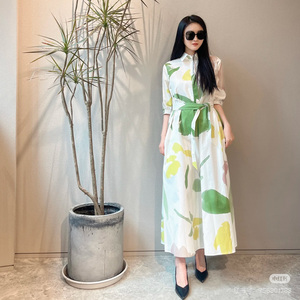 尖货2025春夏新款彩色涂鸦印花府绸纯棉衬衫连衣裙翻领半开襟M家