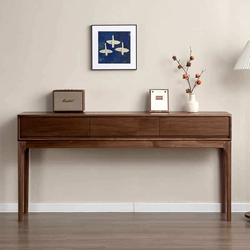 北美黑胡桃木玄关柜实木玄关桌台案门厅边柜长条几北欧高脚供桌