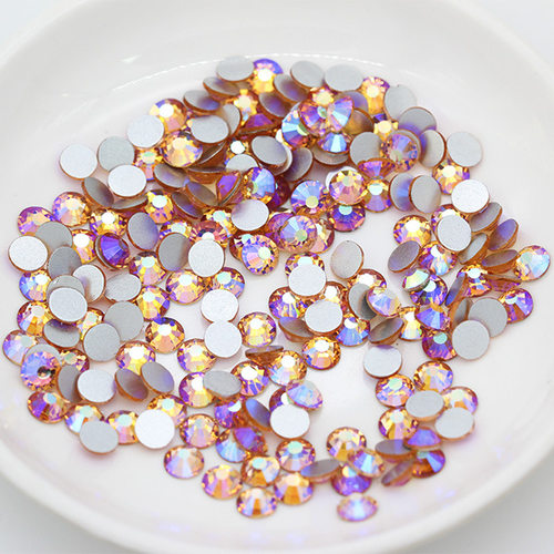 国产电镀玻璃水钻DIY材料浅粉AB幻彩香槟AB平底钻美甲[无胶]底钻