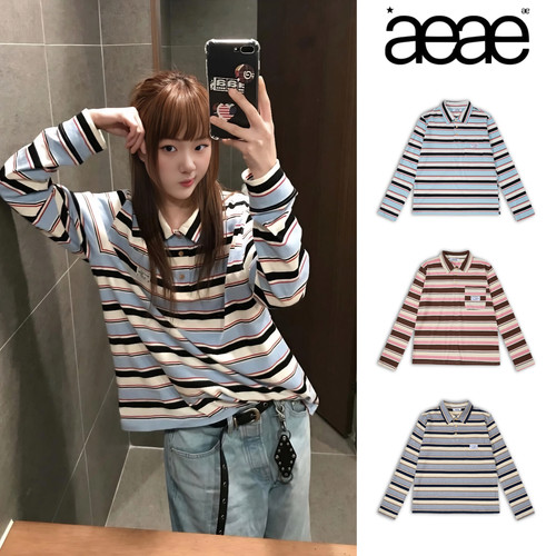 【官方正品】aeae条纹长袖polo衫