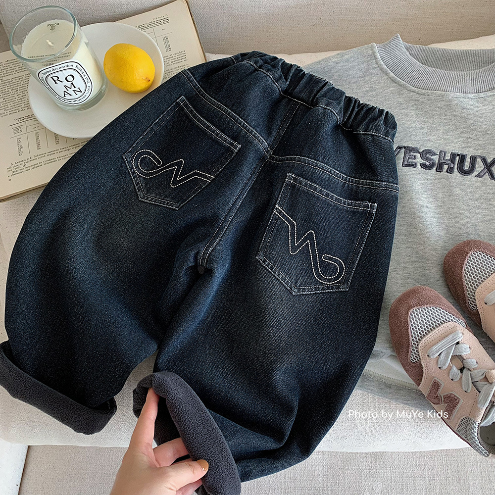 木野冬季加绒牛仔裤儿童服饰湖州织里童装男童韩版百搭加厚休闲裤