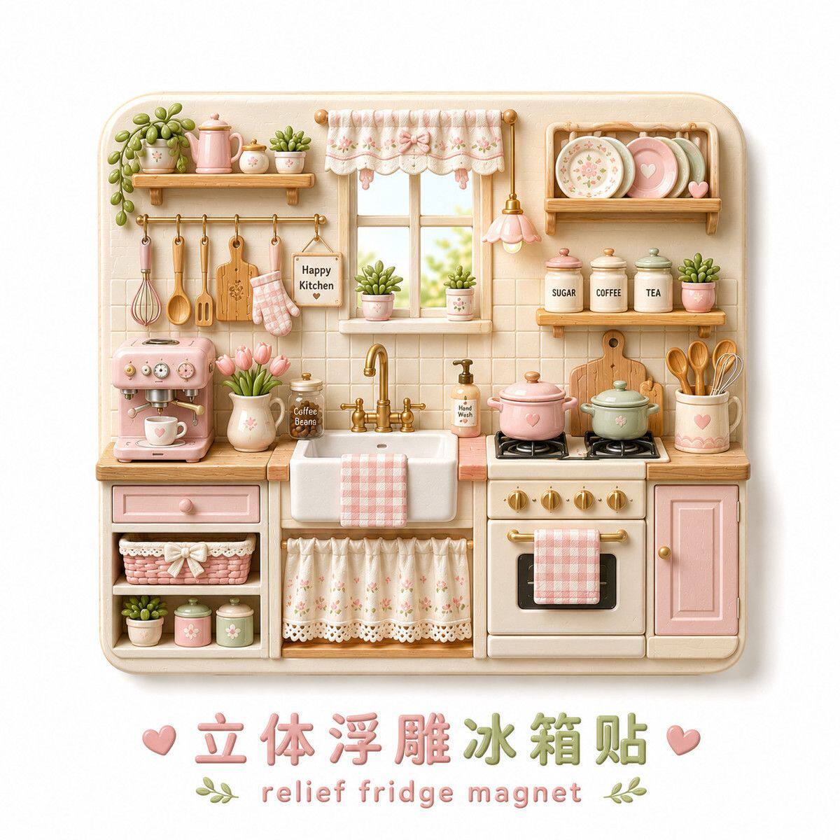 双11特惠礼物厨房时光粉色冰箱贴