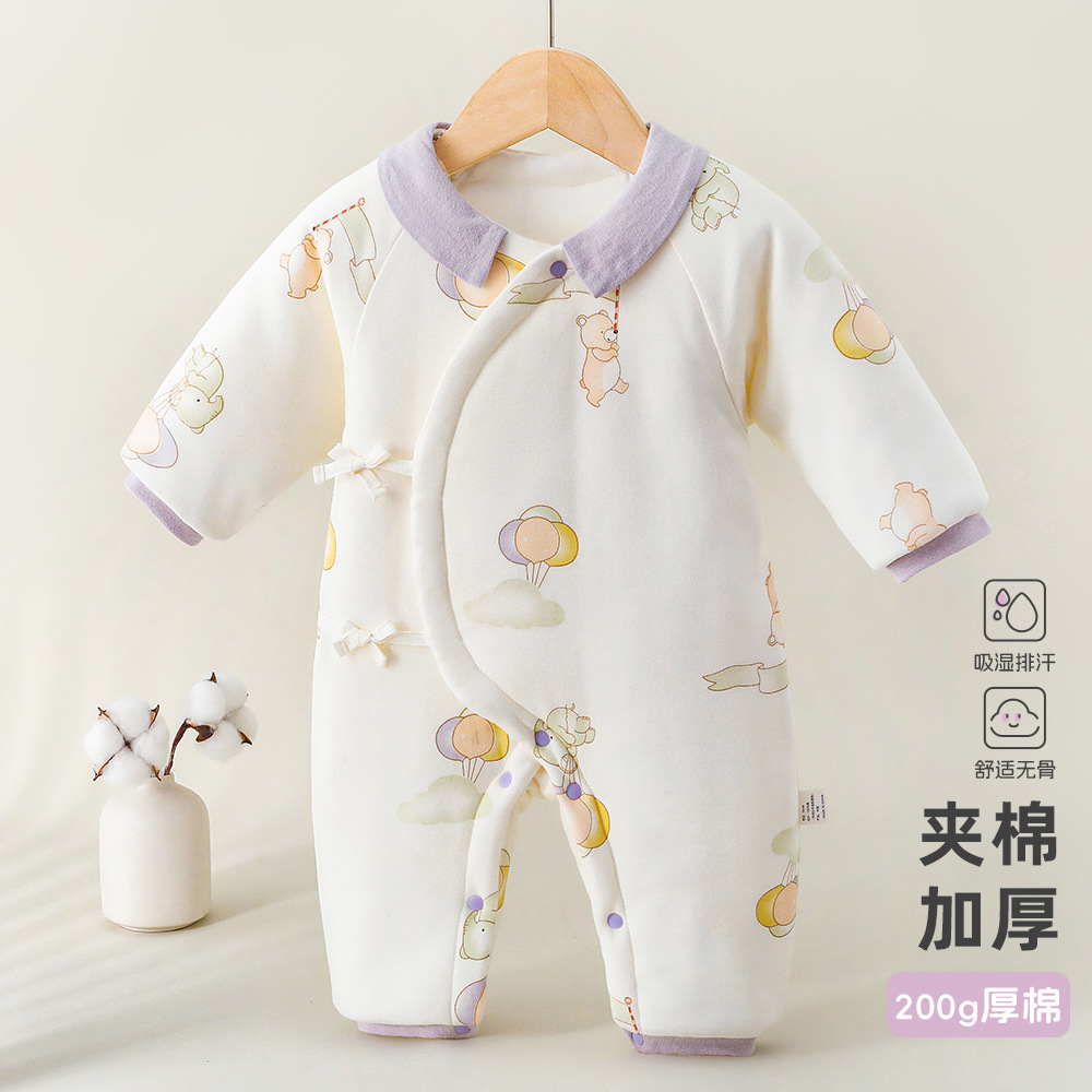 婴儿棉服a类秋冬季夹棉蝴蝶衣纯棉200g厚棉连体衣新生儿宝宝衣服