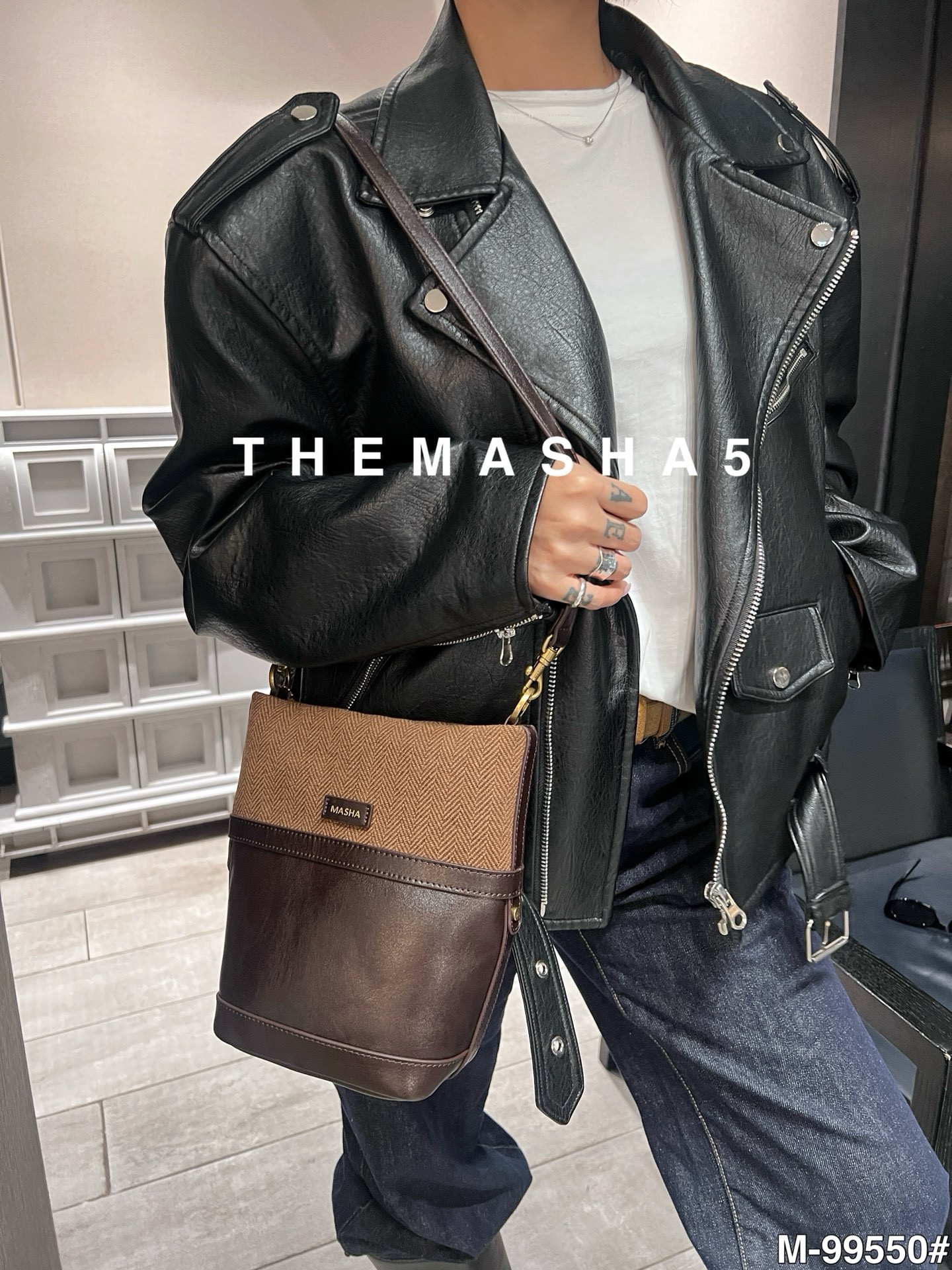 玛莎女包小毛呢手提水桶单肩斜挎