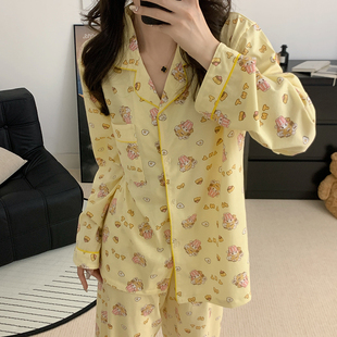 厨师饼饼睡衣女夏季款针织棉长袖长裤2025新款卡通可爱学生家居服