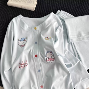 睡衣女款春秋季甜美可爱猫咪纯棉长袖长裤家居服套装可外穿套装