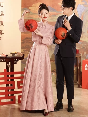 新娘改良旗袍粉色日常可穿订婚