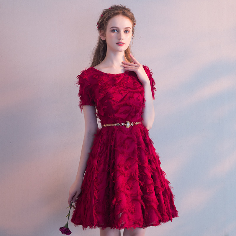 平时可穿新款春夏红色结婚礼服图片