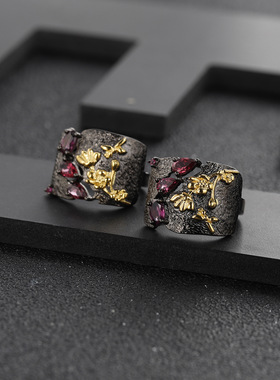 设计师款S925银高颜值古典小众轻奢欧美复古vintage纯银耳钉耳环