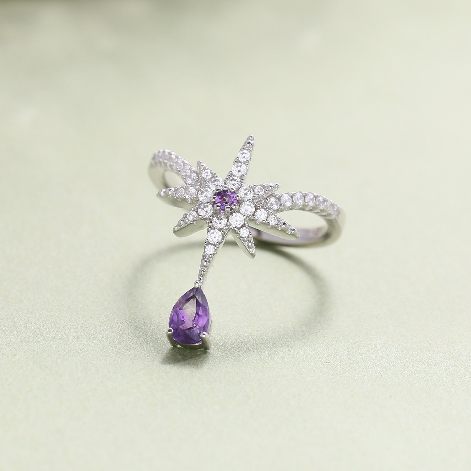 设计感时尚S925银高颜值欧美轻奢个性小众天然彩宝高级感纯银戒指