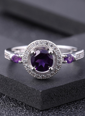 设计感轻奢S925银高颜值欧美复古风小众天然紫水晶高级感纯银戒指