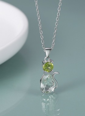 高级感轻奢S925银欧美复古风小众时尚天然绿紫晶高档纯银项链吊坠