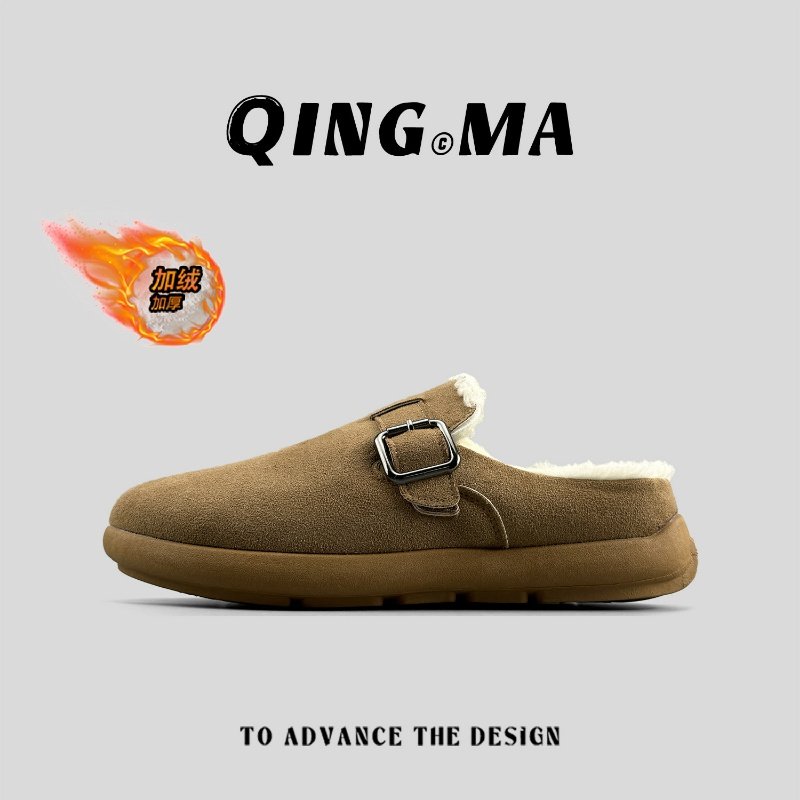 外贸冬季男士勃肯鞋加绒保暖一脚蹬复古休闲懒人鞋百搭外穿半拖鞋,流行男鞋,软木鞋/勃肯鞋,淘宝优惠券,粉丝福利购,淘宝优惠卷