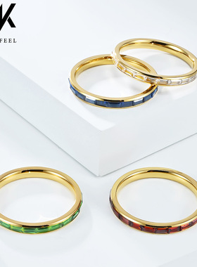 ins简约2mm钛钢镶钻戒指女时尚气质街拍穿搭女戒高级感手饰品配饰