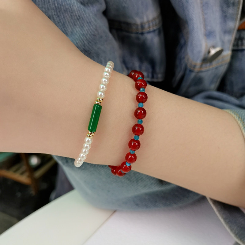 JUZITU红蓝繁花新中式红玛瑙手链