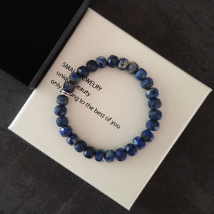 「深蓝」潮流原创天然青金石手链男女款情侣手串水晶手饰男士礼物