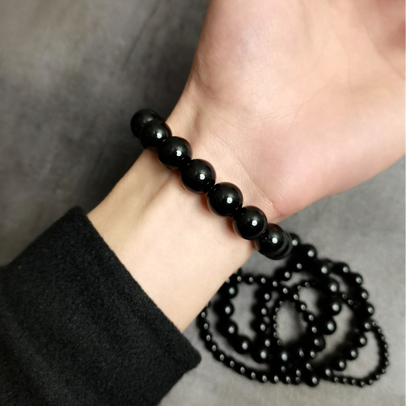 天然乌金黑曜石手链男士女生款情侣黑耀石手串水晶串珠手饰礼物