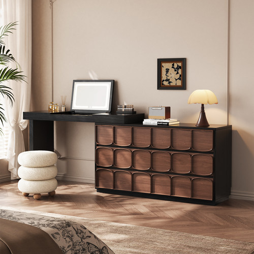 翻盖梳妆台梳妆桌转角实木储物柜