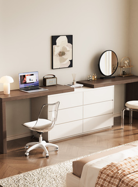 实木梳妆台书桌二合一双人卧室新款家用电脑桌床尾延长化妆桌斗柜