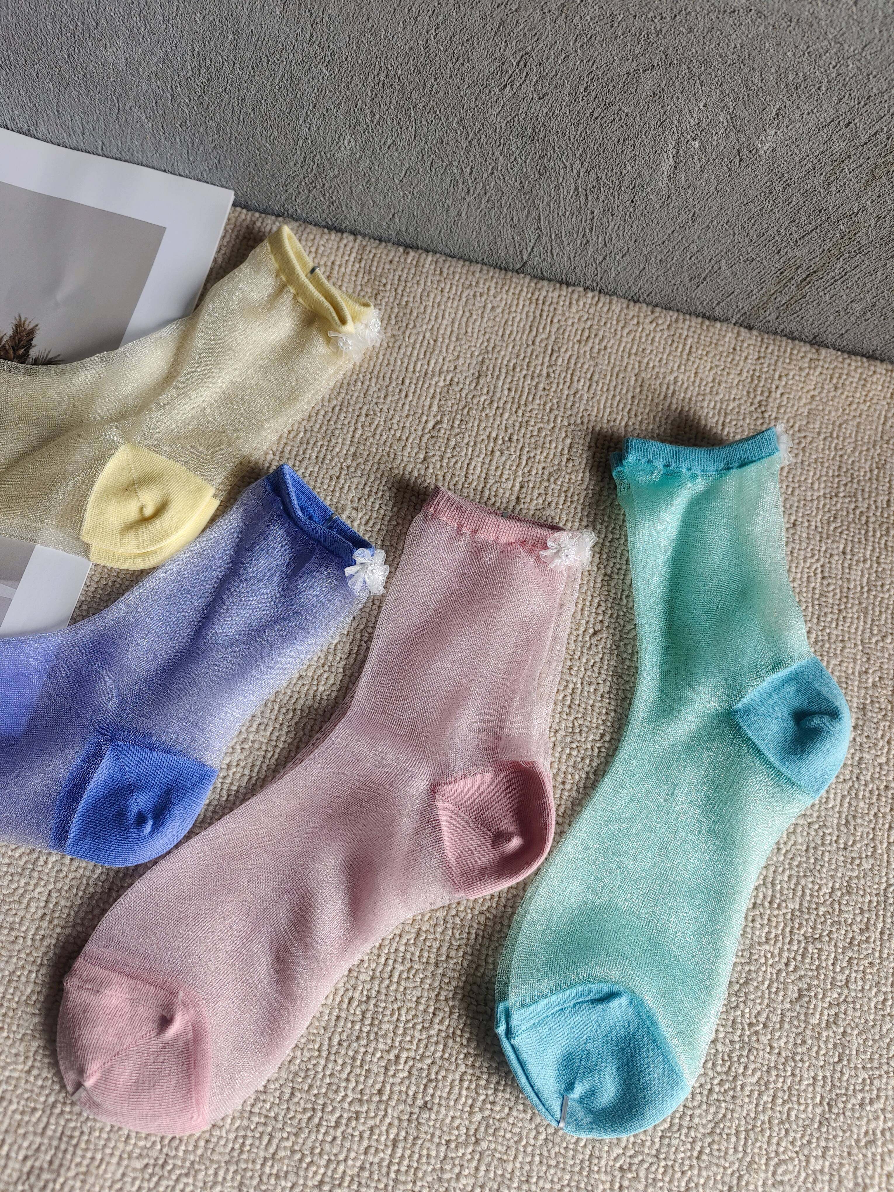 出口单 气质 淑女  夏  玻璃丝 小花朵  中短筒 女袜