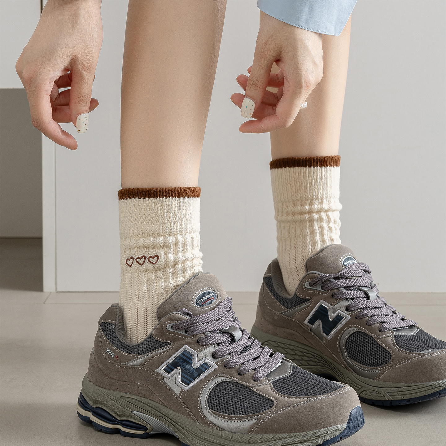 外穿小爱心粗针彩色运动长筒袜