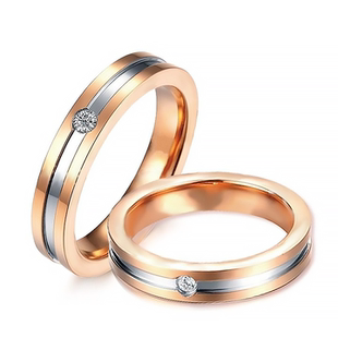 双色钛合金玫瑰金情侣戒指定制仪式戒婚戒对戒定制