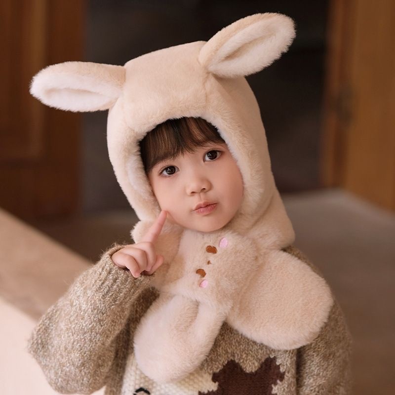 儿童毛绒帽子围巾一体秋冬两件套