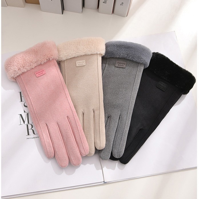 德绒保暖手套女士骑行电动车防寒户外防风分指可触屏加绒加厚百搭