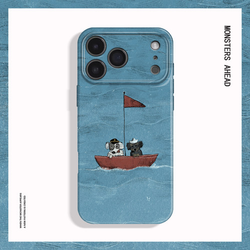 航海小狗小船插画适用苹果18 17 15 14 13 12 11手机壳nova16华为mate80 p70 60 50 40 30一加15T红米K90防摔