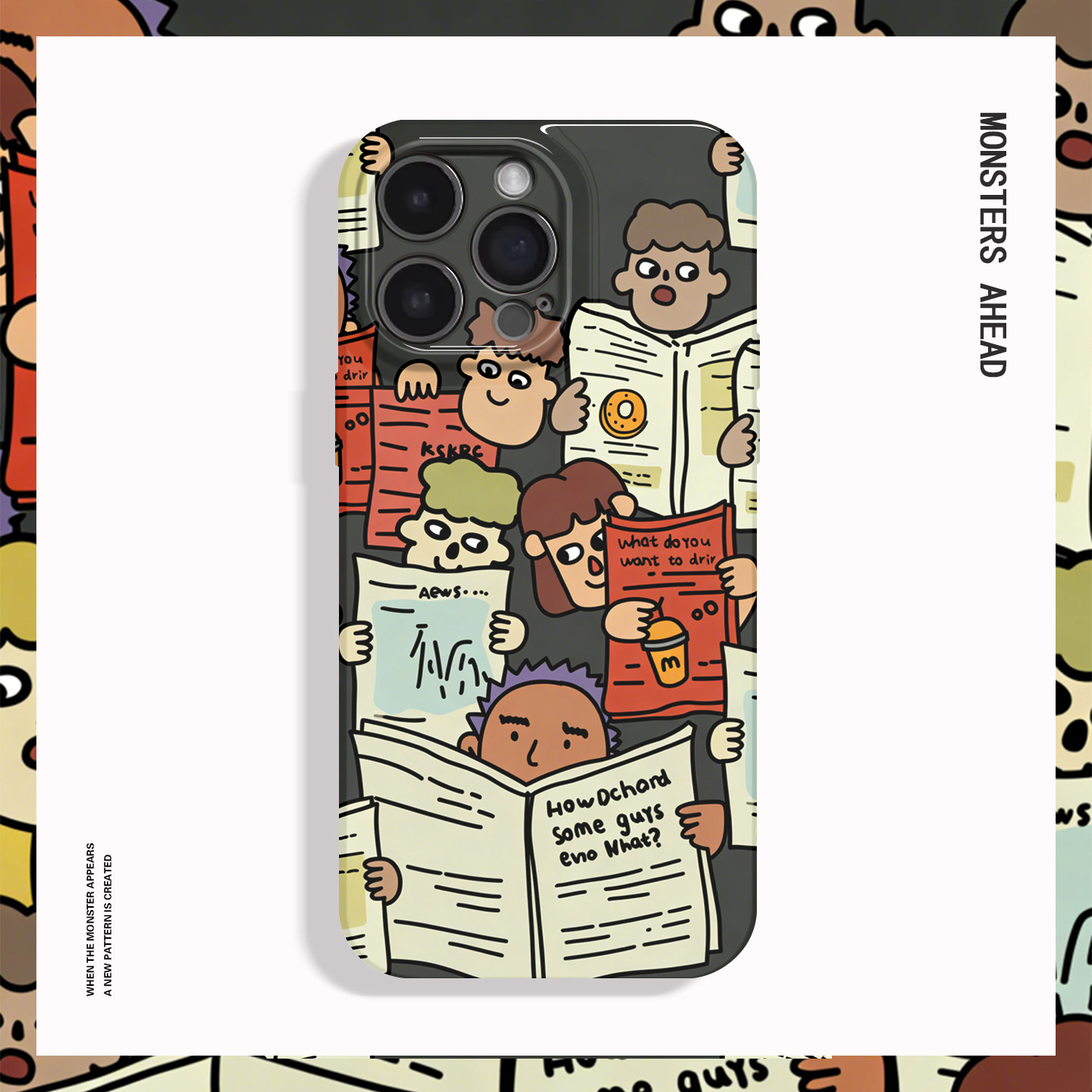 个性潮牌报纸插画防摔适用苹果17 16 15 14 13 12 11手机壳华为mate80 pura70 60 50小米红米K90一加15保护套