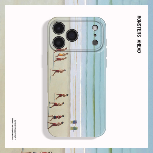 复古油画沙滩人群适用苹果17 16 15 14 13 12 11手机壳nova10荣耀500华为mate80 70 60 50 40 30一加15防摔软