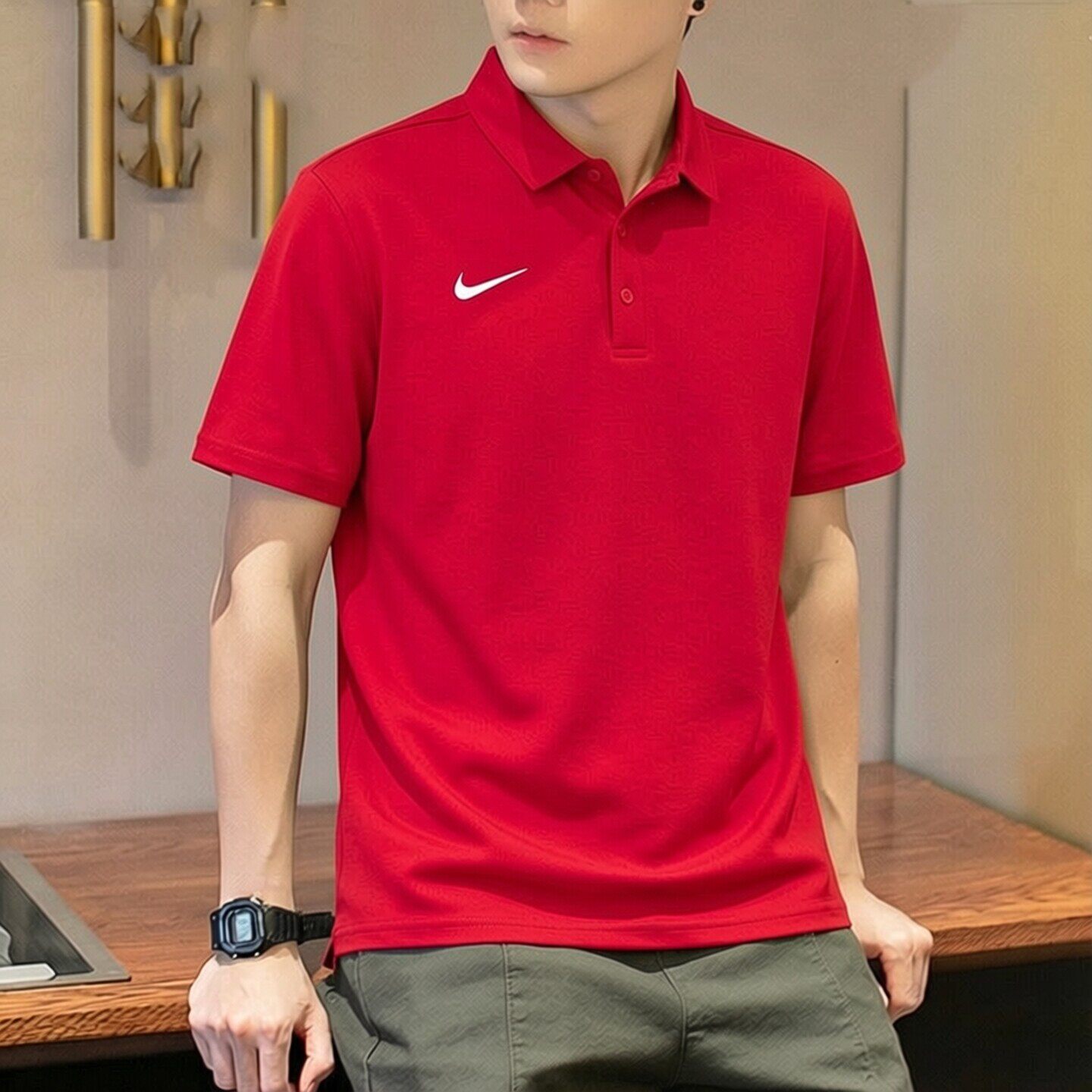 Nike耐克2026年新款POLO衫红色翻领T恤男士速干短袖冰丝运动上衣