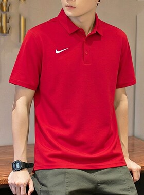 Nike耐克2026年新款POLO衫红色翻领T恤男士速干短袖冰丝运动上衣