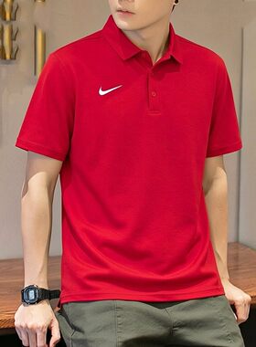Nike耐克2026年新款POLO衫红色翻领T恤男士速干短袖冰丝运动上衣