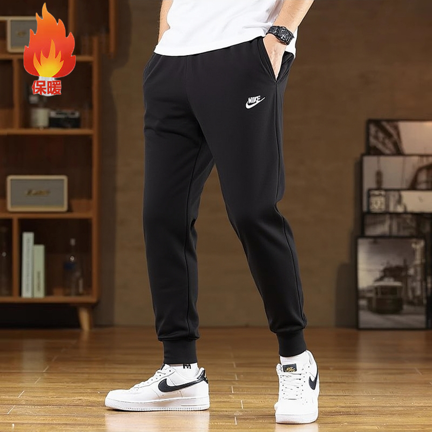 黑色长裤Nike耐克裤子正品束脚裤毛圈保暖男裤新款卫裤小脚运动裤