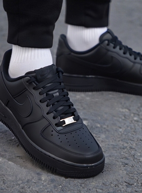 Nike耐克鞋子空军一号男鞋AIR FORCE 1运动鞋新款黑色旅游鞋跑鞋