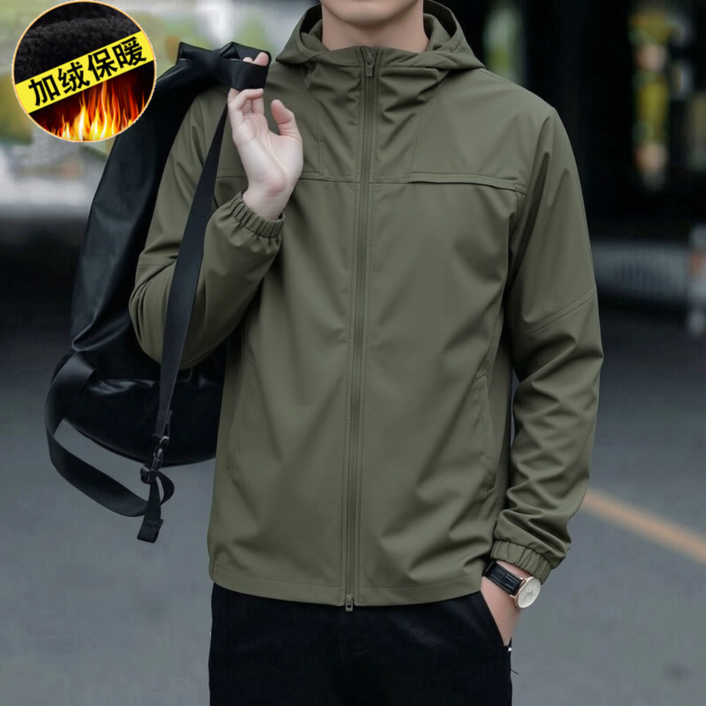 阿迪达斯立领加绒梭织外套男新款户外保暖运动服软壳加厚夹克上衣