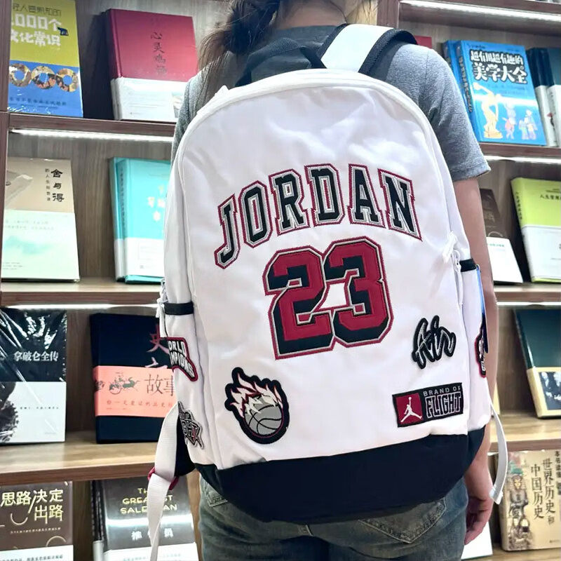 Jordan白色双肩包aj包耐克训练收纳篮球运动旅行收纳背包学生书包